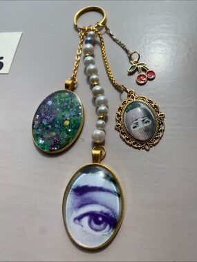 ✨Fornasetti Style Gold Bag Charm Purse Keychain Italian Art Face Motif Y2K Art